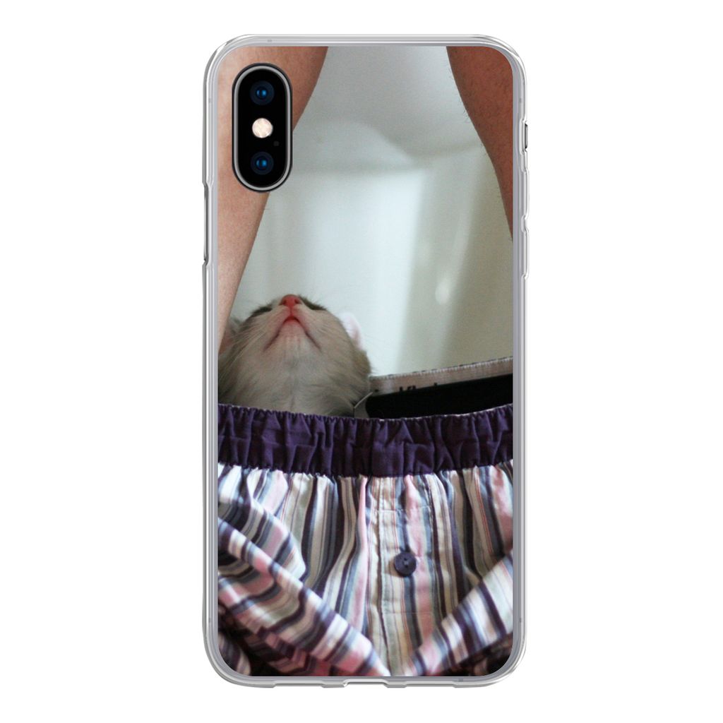 MuchoWow Handyhülle Schutzhülle Hülle für iPhone X Katze - Hose - Toilette Silikon Softcase Handy Hülle - Handyhülle