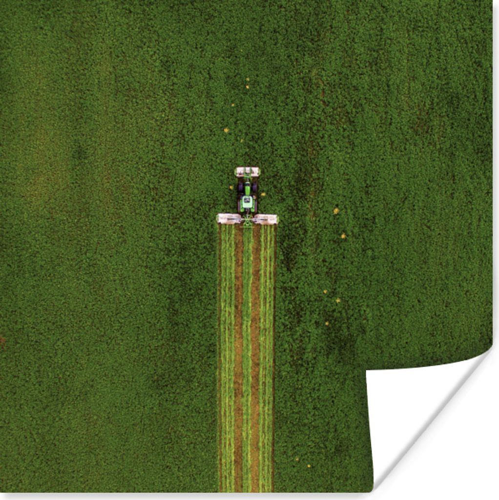 MuchoWow Poster Traktor - Gras - Linie 75x75 cm - Wand Dekoration