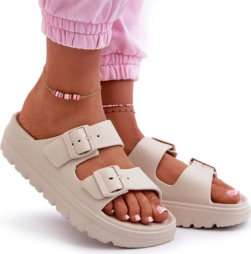 Damen Schaumstoff Plateau Pantoletten Beige Melorea 40 Produktbild 
