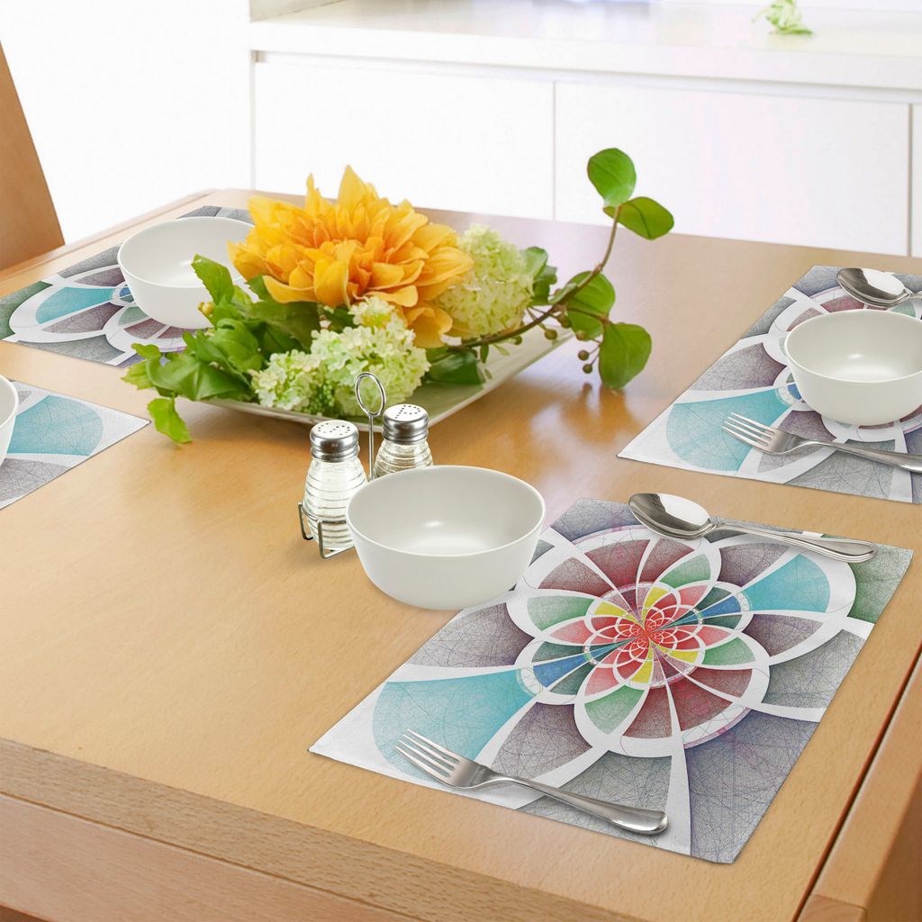 ABAKUHAUS Bunt Platzmatten, Kreise mit den Fractal-Linien, die eine abstrakte Blumen-künstlerische geometrische Skizze bilden, Tiscjdeco aus Farbf...