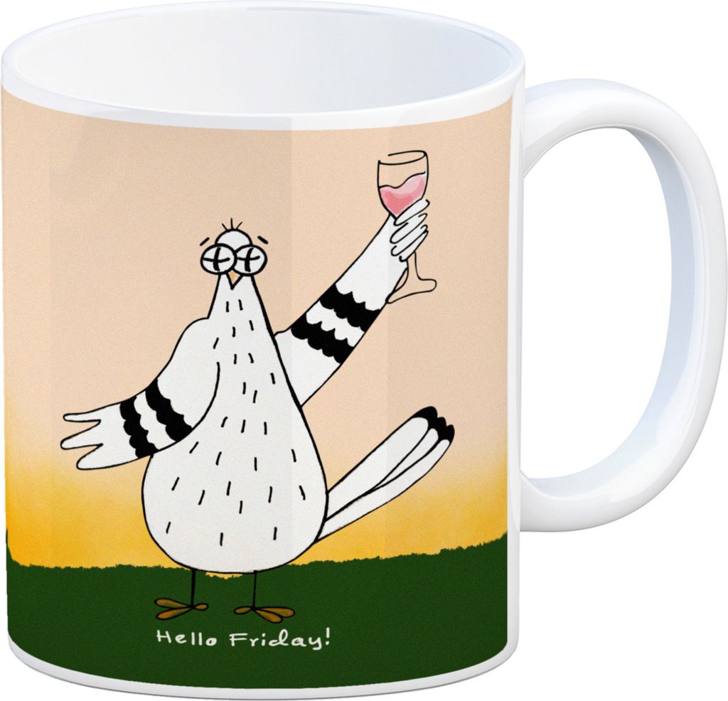 Motivation Kaffeebecher mit lustigen Tauben und Spruch Fuck Produktbild 