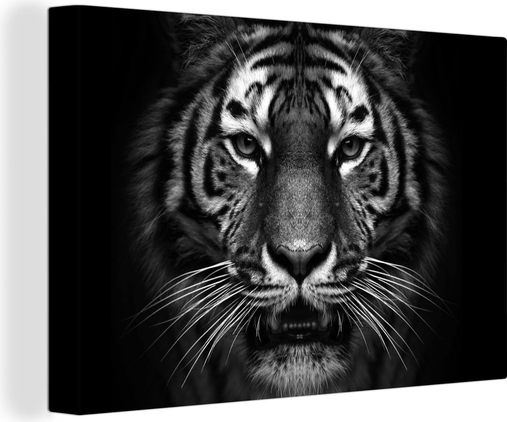 OneMillionCanvasses - Leinwandbilder - 140x90 cm, Tiger - Tiere - Schwarz - Weiß - Porträt - Wild, Wandbilder Kunstdruck Wanddekoration - Foto ...