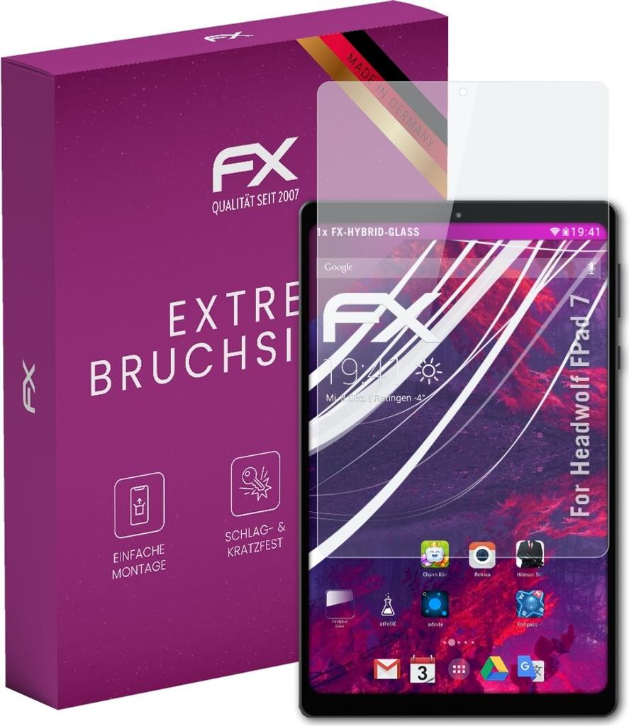 atFoliX FX-Hybrid-Glass Displayfolie kompatibel mit Headwolf FPad 7 Glasfolie