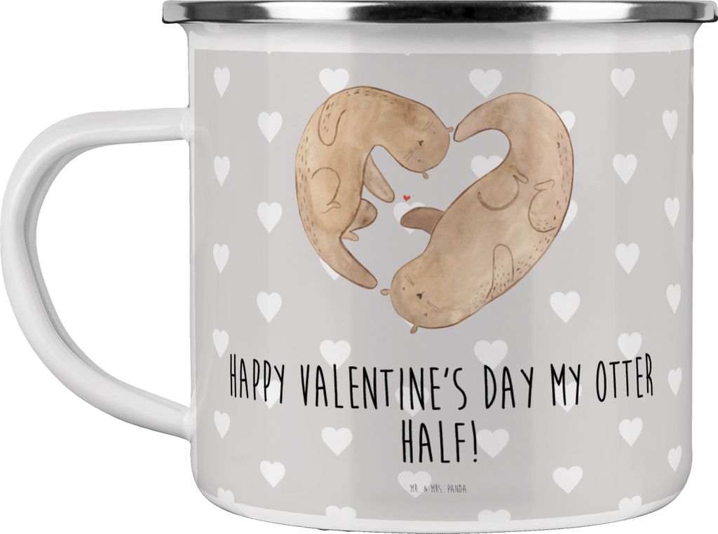 Mr. & Mrs. Panda Teetasse Otter Valentine - Grau Pastell - Geschenk, Pott, Hochzeitstag, Valentinstag, Tasse Emaille, Haferl, Kaffeepott, für Frau...