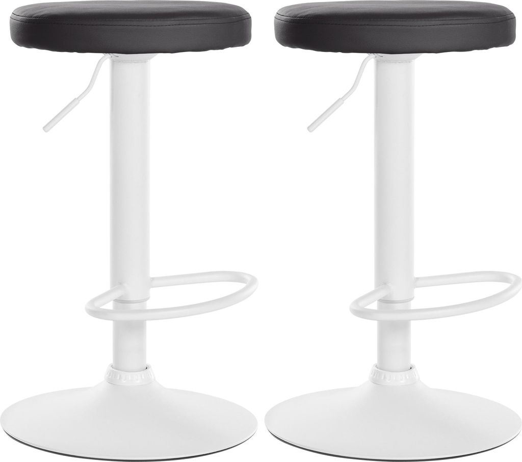 2er Set Barhocker KAZON - Kunstleder Schwarz 38.5x38.5x60 cm Weiß | Barstuhl Höhenverstellbar Drehbar Tresenhocker Tresenstuhl Kneipenhocker
