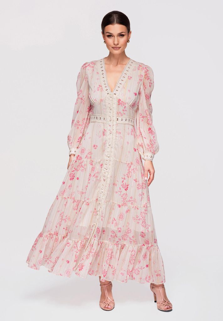 LARICA Maxikleid V-Ausschnitt Spitze Romantic Boho LA-OM-DLR298 ecru XL