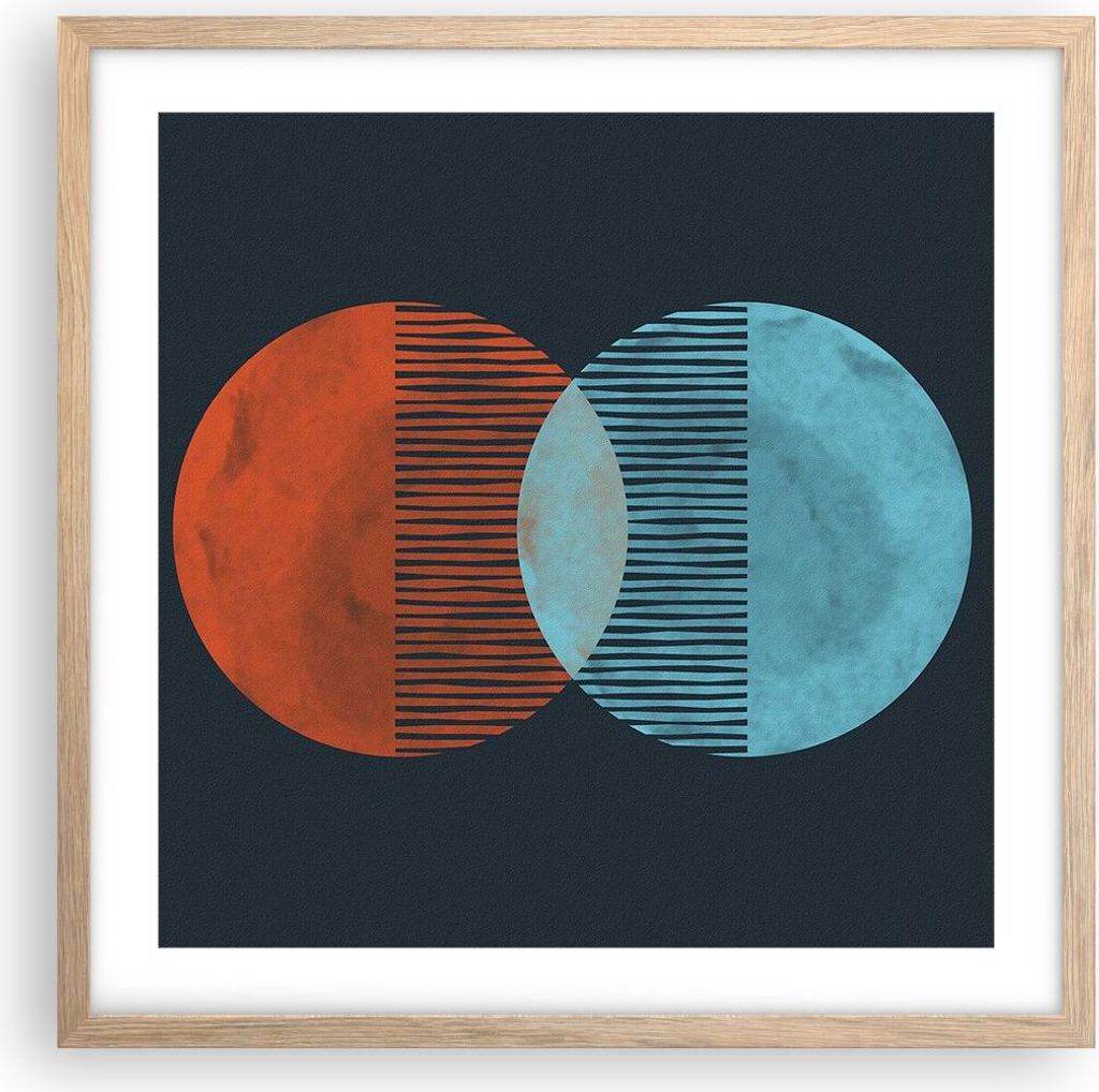 Gerahmtes Poster - Rahmen in heller Eiche - Geometrie Abstraktion Minimalismus - 50x50 cm - Wand Bild - Wanddeko - Wandbilder - Kunstposter - Wandp...