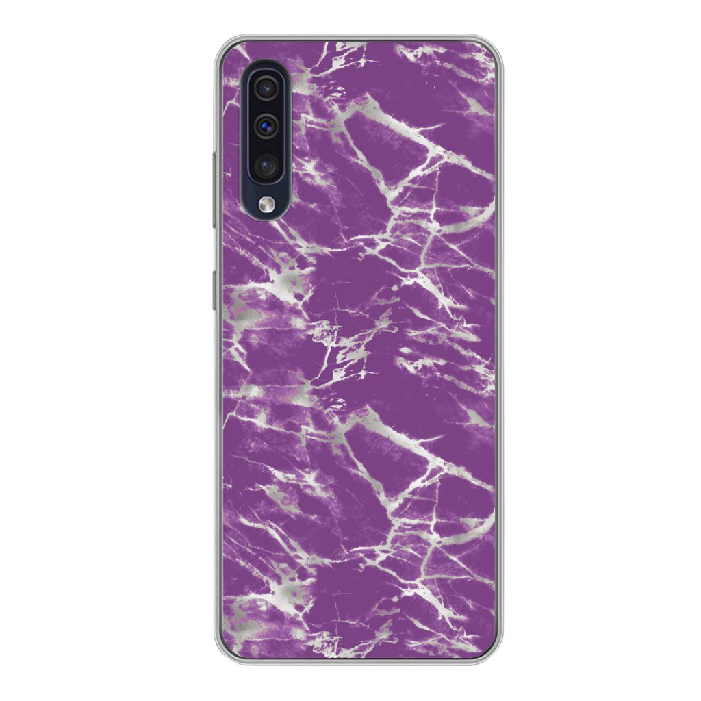 MuchoWow Handyhülle Schutzhülle Hülle für Samsung Galaxy A50 Violett - Weiß - Marmor - Muster Silikon Softcase Handy Hülle - Mobiltelefonh...