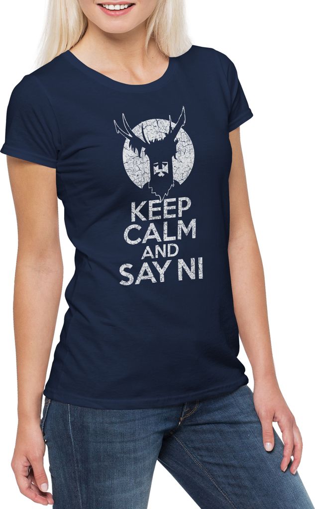 Urban Backwoods Keep Calm And Say Ni, Damen T-Shirt, Farbe: Navy, Größe: M