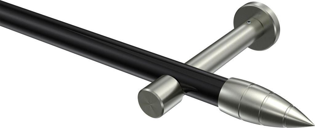 Interdeco Gardinenstange / Vorhangstange Schwarz / Edelstahl-Optik, Typ Prestige Samanto (Rillenpatrone) ohne Ringe, 20 mm Ø 1-läufig, 160 cm