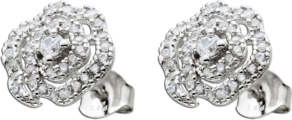 Ohrstecker Silber 925 weiße Zirkonia Rosenblüten Design