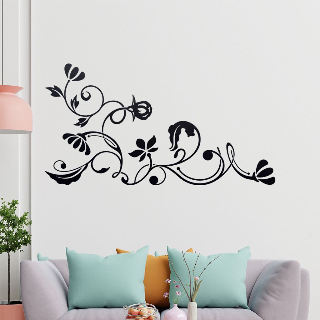 Eckeornament -Blüten - filigran Wandtattoo in 6 Größen - Wandaufkleber Wall Sticker - Dekoration, Küche, Wohnzimmer, Schlafzimmer, Badezimmer