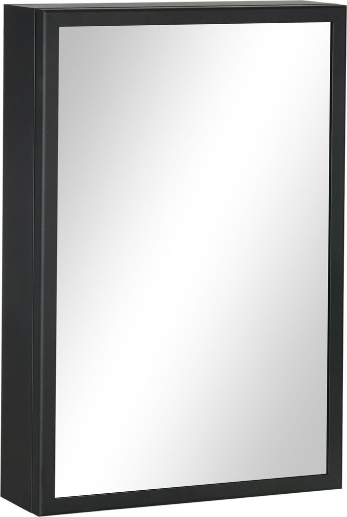 kleankin Spiegelschrank, Badezimmerschrank mit 3 Etagen, Medizinschrank, Hängeschrank für Schlafzimmer, Schwarz, 40 x 12 x 60 cm