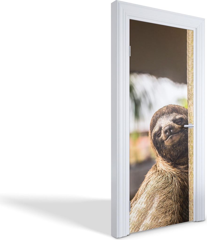 Selbstklebende Türfolien Kreativ Türtapeten Wandsticker - Lächelndes Faultier - 75 x 205 cm