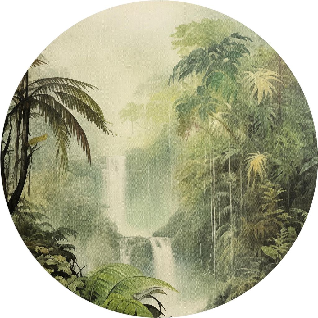 DEQORI Fototapete rund Ø 100 cm 'Das grüne Paradies' Wand Tapete Leinwand Sticker