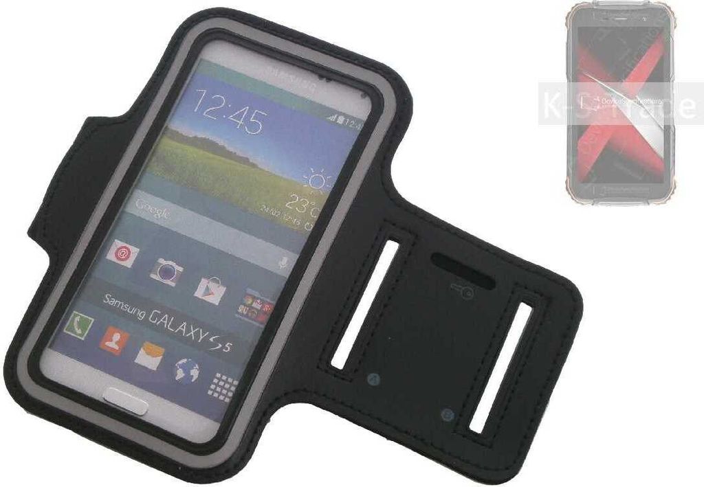 Kompatibel mit Doogee S35 Neopren Jogging Armband Sportarmband Oberarmband schwarz kompatibel mit Doogee S35 mit Reflektor Streifen. Fitness Lauf