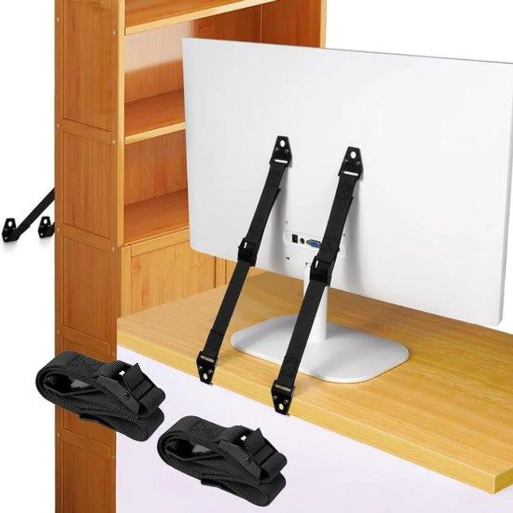 2 Sangles TV anti-basculement métalliques et réglables pour écran plat