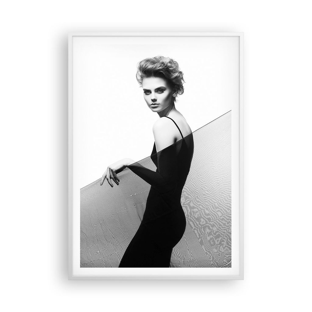 Gerahmtes Poster - Weißer Rahmen - Schwarzweiß sexy Frau - 70x100 cm - Wand Bild - Wanddeko - Wandbilder - Kunstposter - Wandposter - Bilderrahme...