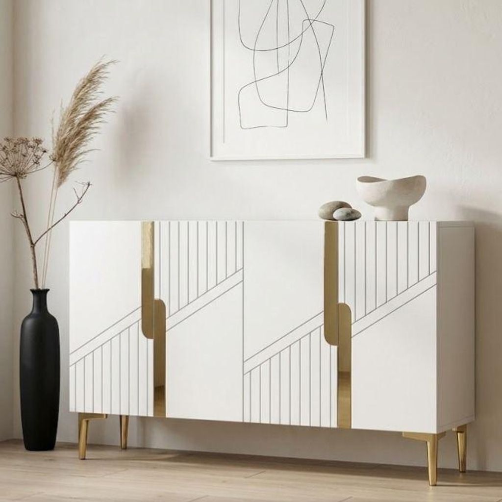 Skye Decor, Hochwertiger Konsolentisch, Weiß & Gold, 120 Produktbild 