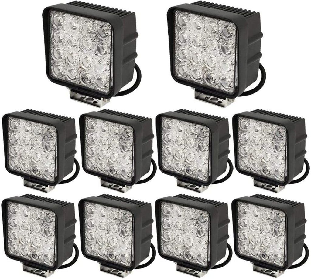 A collection of ten square LED work lights arranged in a grid.