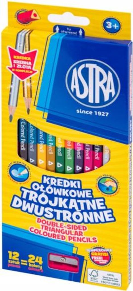 Astra doppelseitige dreieckige Buntstifte 12 Stück/24 Farben (Gold+Silber), 312023901
