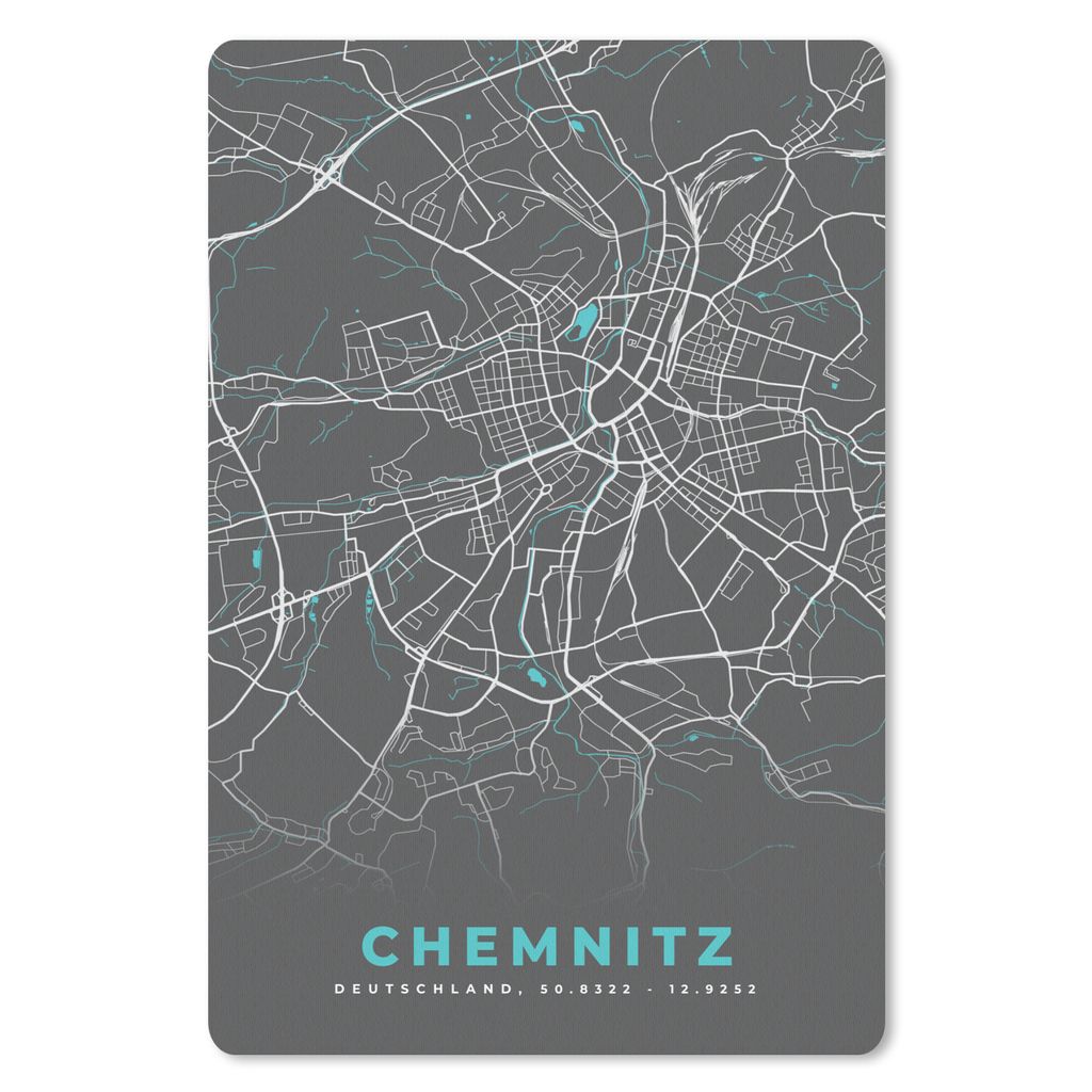 MuchoWow Mauspad Mousepad Stadtplan - Chemnitz - Genk - Blau - Deutschland - Karte 40x60 cm - Mousepads - Maus Mat - Pad - Mausunterlage - Schrei...