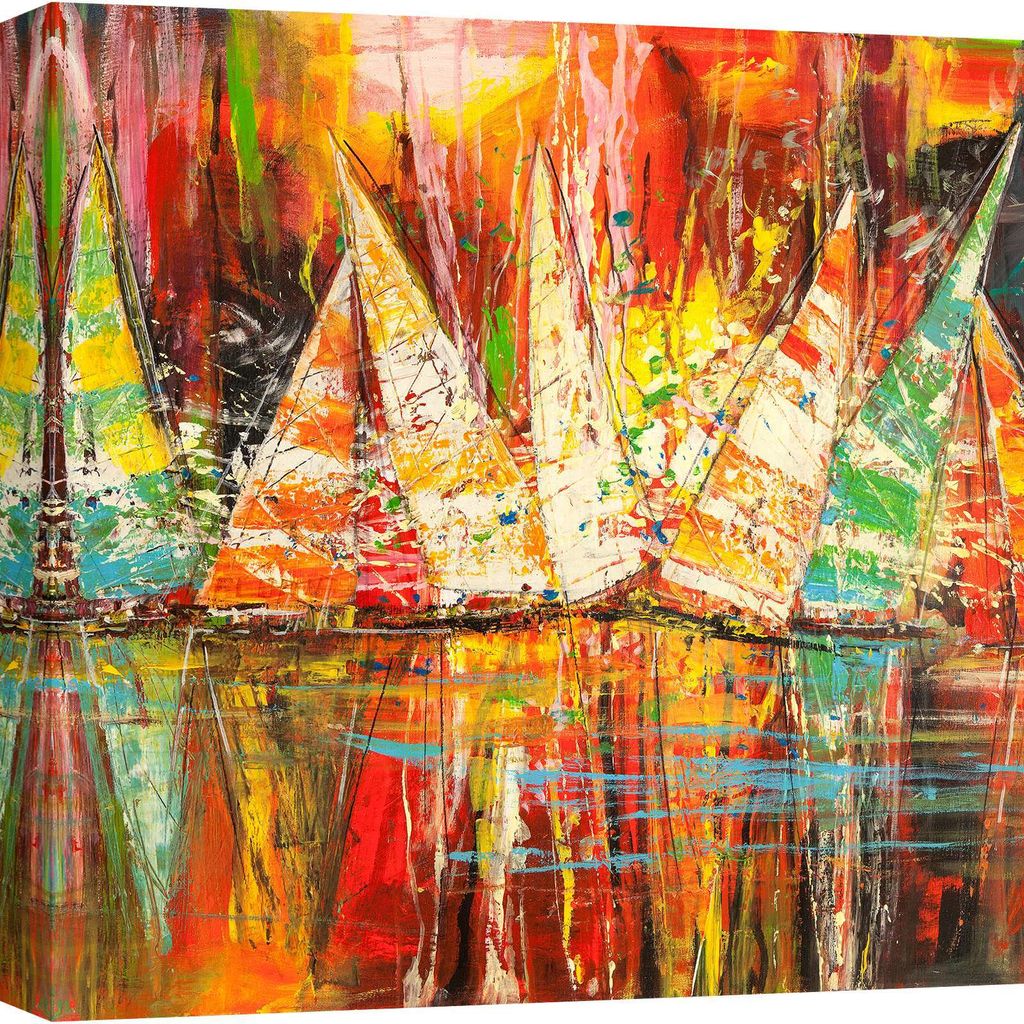Segelboote Leinwandbilder - Luigi Florio, Unter rotem Mond - 40x40 cm