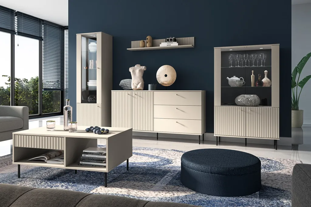 Buffet CALETTO 160 cm beige - Solution de rangement pour salon encombré