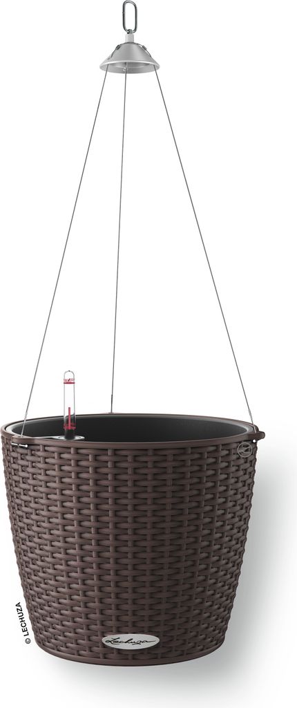LECHUZA-Pflanzgefäß NIDO Cottage 28 Mokka | Hängeampel mit Bewässerungssystem, Wasserstandsanzeiger, Pflanzeinsatz | Flechtoptik |Ø 27 x 23 cm...