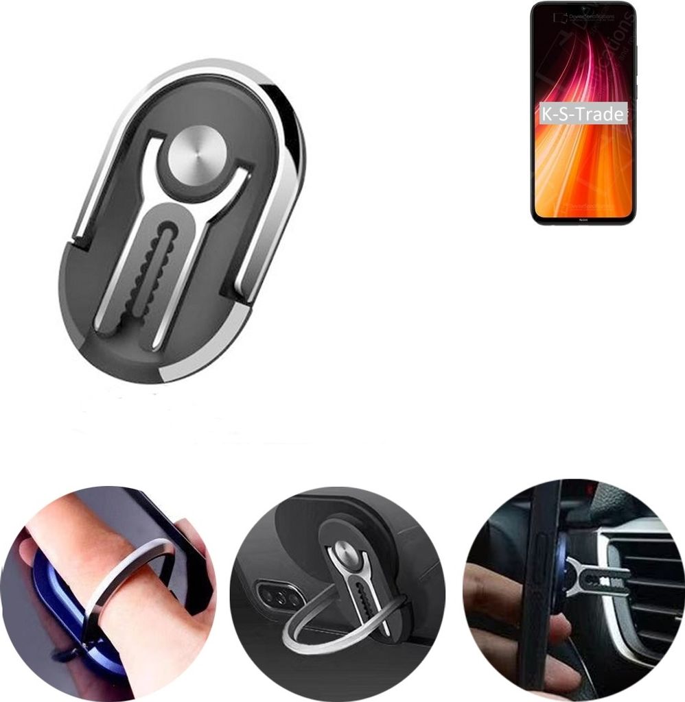 K-S-Trade 3in1 Smartphone-Ring Handy-Ring kompatibel mit Xiaomi Redmi Note 8T Fingerhalterung Handyring Tischständer Lüftungsgitter-Halterung Tisch
