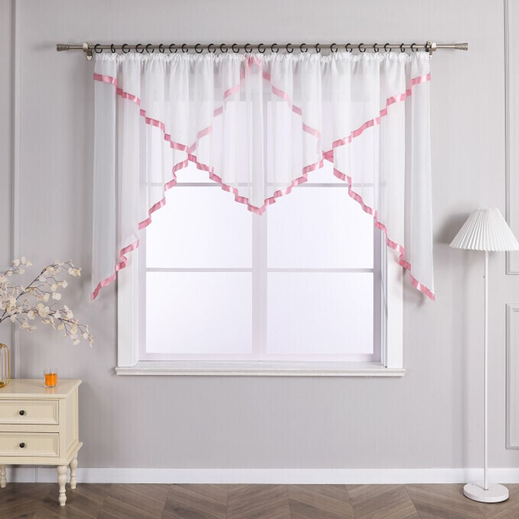 Joyswahl Scheibengardine Kräuselband Voile Gardine mit Satinband transparent modern Vorhang 1 Stück Rosa HxB 120x450 cm