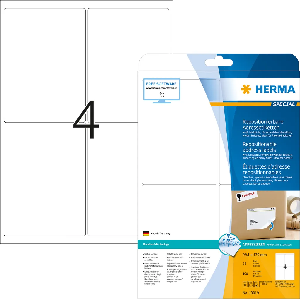 Herma 4250 Etichette Indirizzi Riposizionabili 99,1x139mm - 100 pz