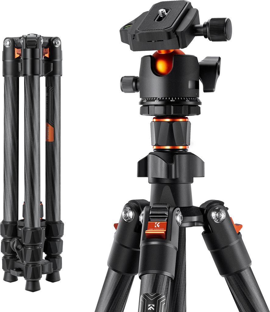 K&F CONCEPT Tragbares Kamerastativ Kohlefaser 162 cm/63,78 max. Hoehe 8kg/17.64lbs Belastbarkeit Low Angle Fotografie Reisestativ mit Tragetasche f...