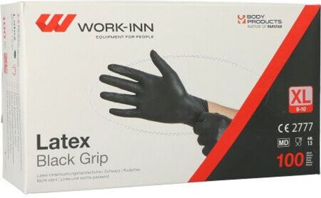 "WORK-INN/PS" Handschuhe, Latex puderfrei "Black Grip" Produktbild 