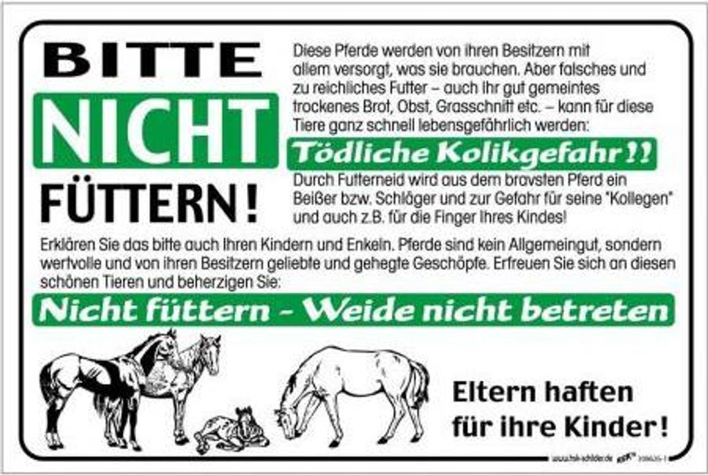 Hinweisschild - Pferde ... bitte nicht füttern - 308626-1 Produktbild 