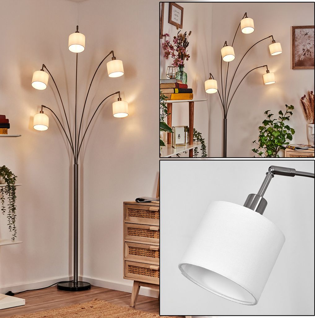 Schiavonea Stehlampe aus Metall/Stoff in Schwarz/Nickel-matt/Weiß