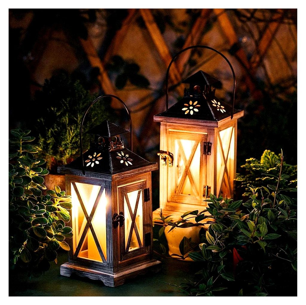 Holzlaterne Kerzenständer Windlicht Gartenwindlicht - Rustikaler Landhaus Kerzenhalter mit Metall & Glas für Kerzen Vintage Hochzeit Party Weihna...