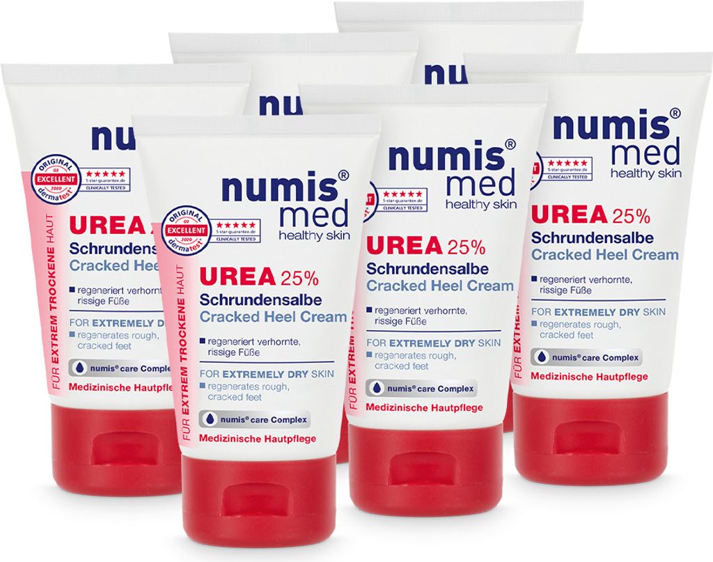numis med Schrundensalbe mit 25% Urea - Hautberuhigende Schrunden Fusscreme für rissige & stark verhornte Füße 6x 50 ml