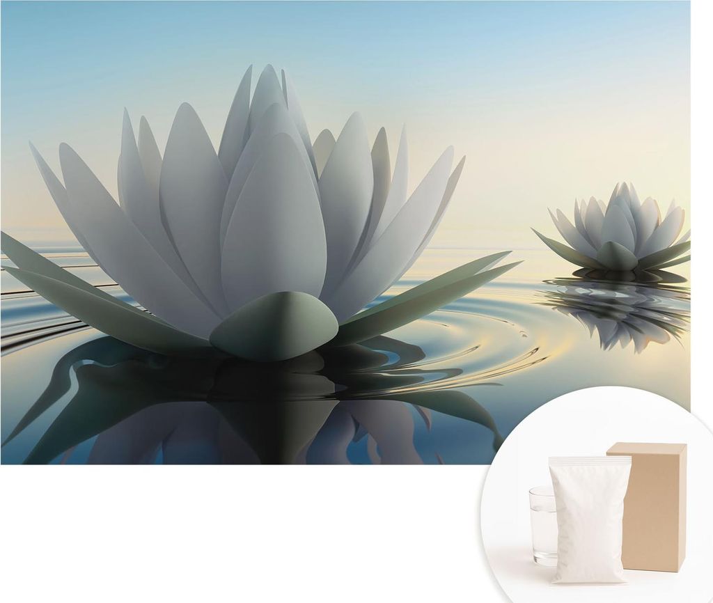Fototapete - Wandbilder für Wohnzimmer - 104x70 cm - Dekorative Wandfolie - Modernes Design für Wanddekoration - Tapeten für Innenräume - Seerosen