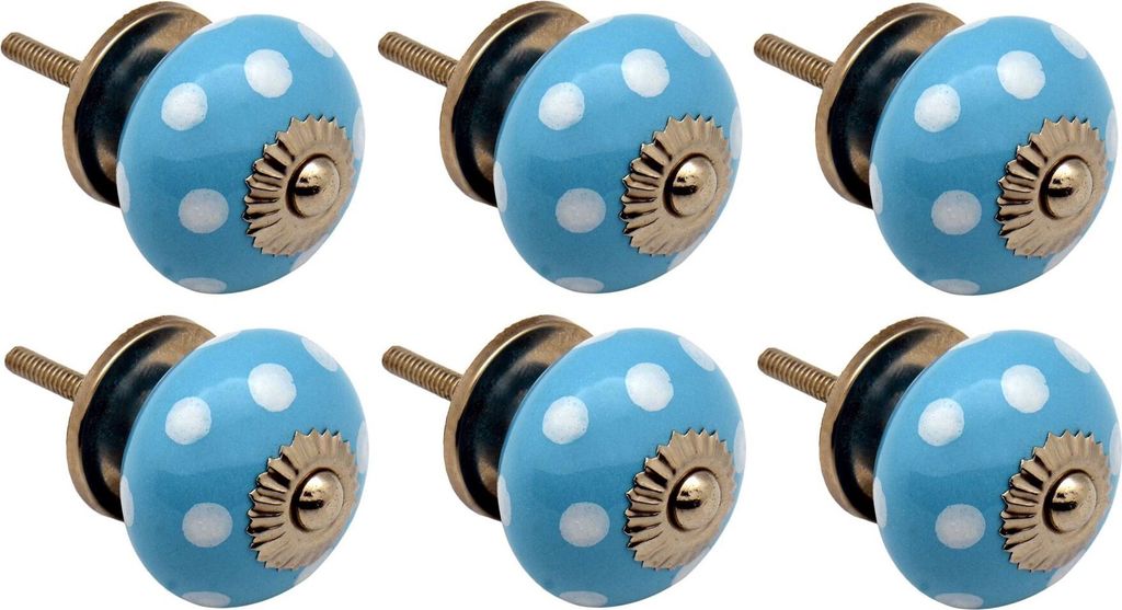 Runde Keramik-Möbelknöpfe von Nicola Spring – Hellblauer Punkt – 6er-Pack
