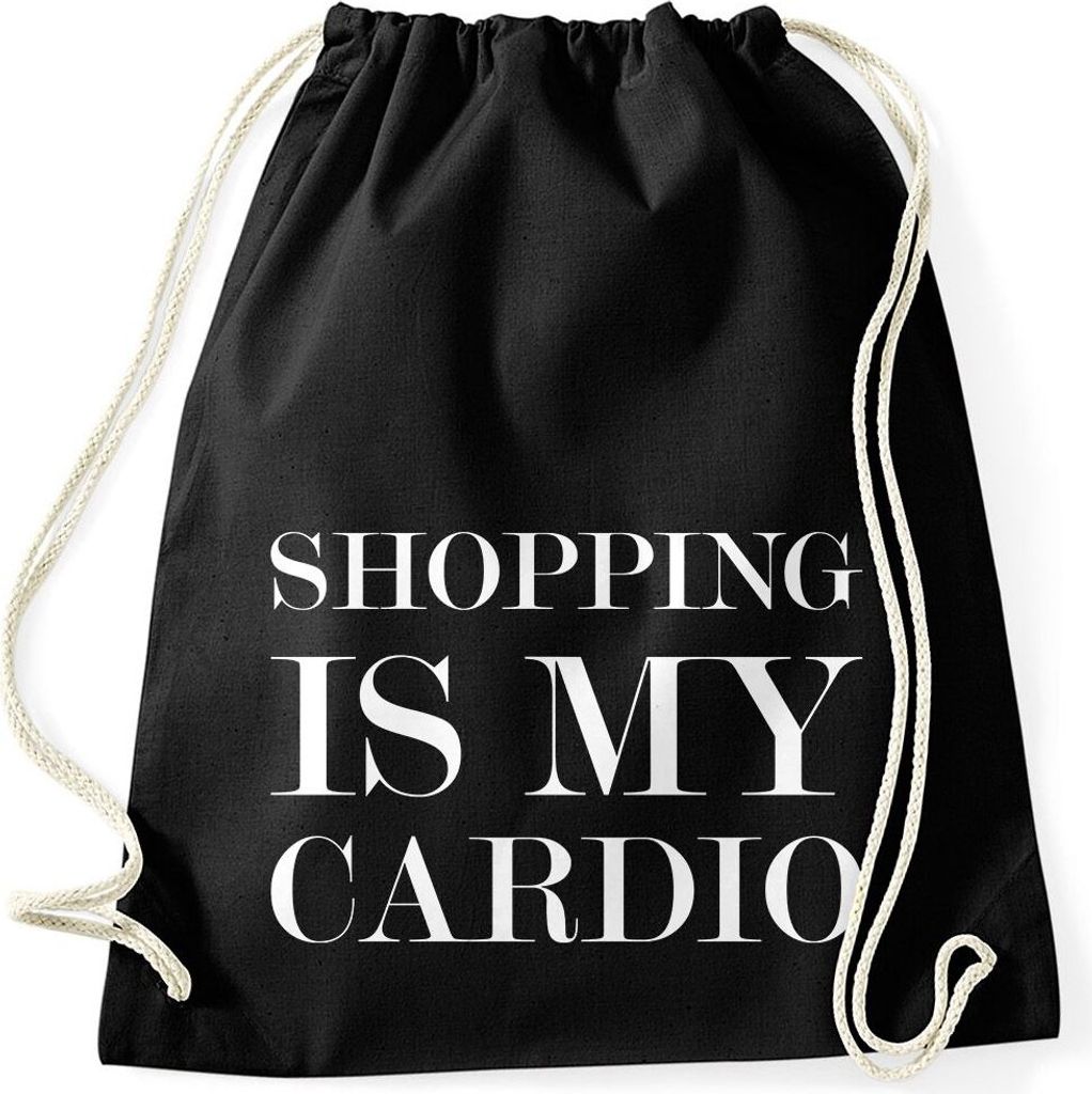 Turnbeutel Shopping is my cardio Fashionista Shoppen Spruch Statement Quote Moonworks schwarz unisize