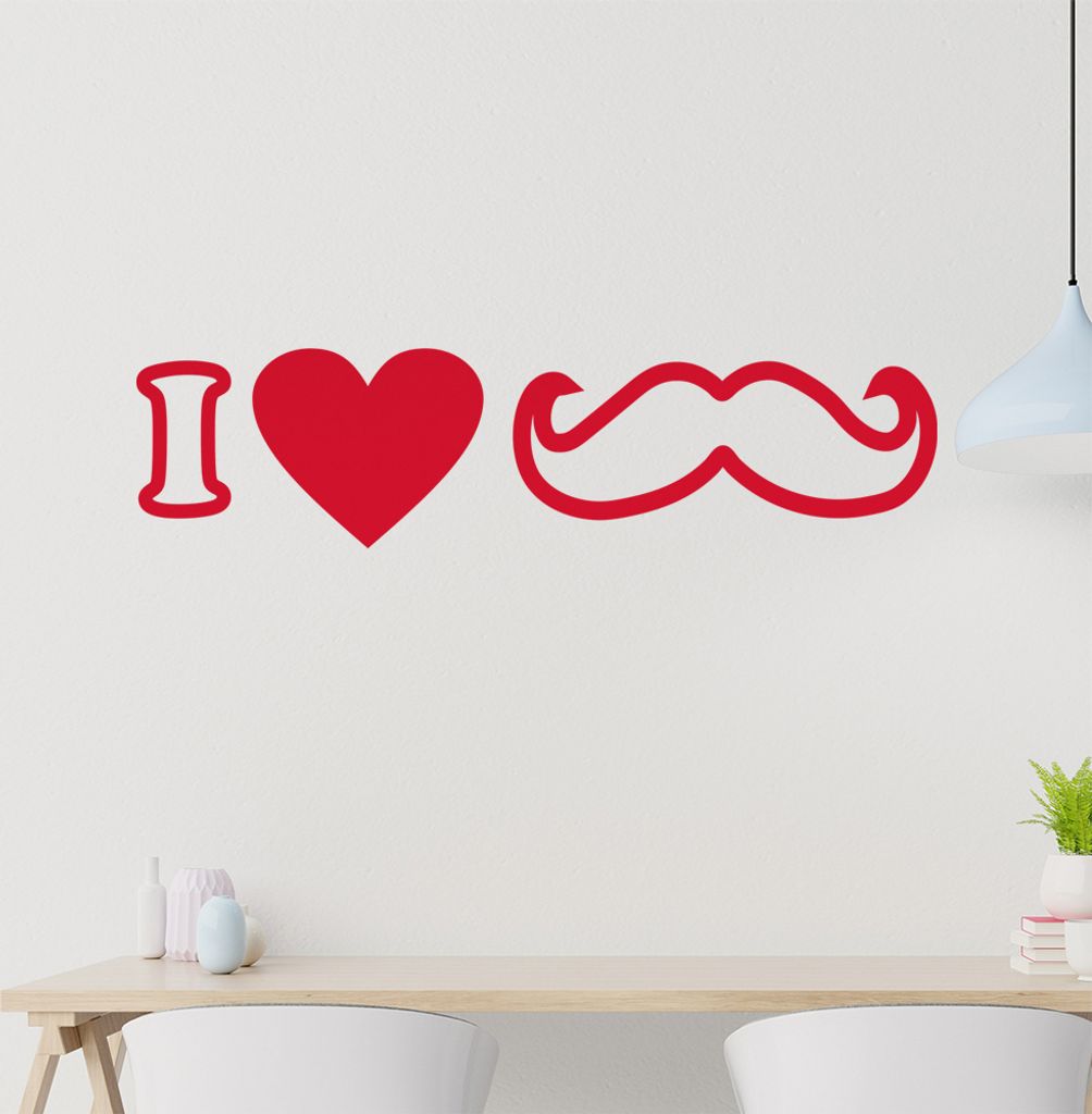 I love mustache Wandtattoo in 6 Größen - Wandaufkleber Wall Sticker - Dekoration, Küche, Wohnzimmer, Schlafzimmer, Badezimmer