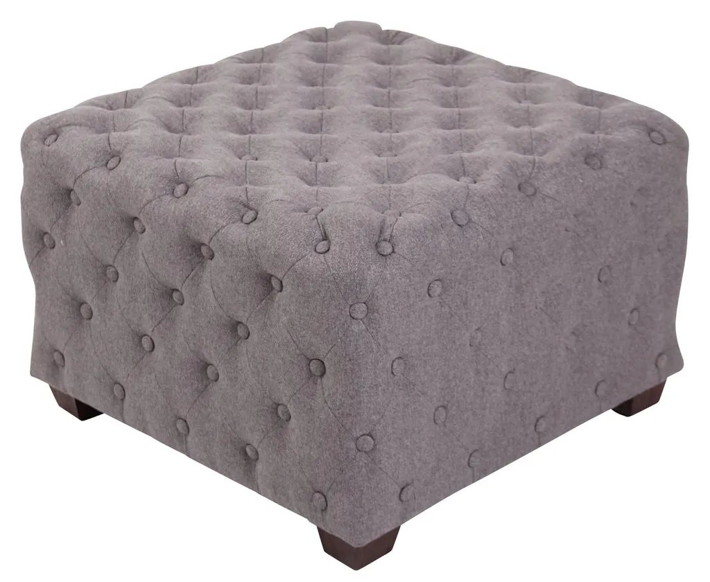 Repose-Pieds Gris en Tissu Nimes pour Salon - Pouf d'Appoint Confort
