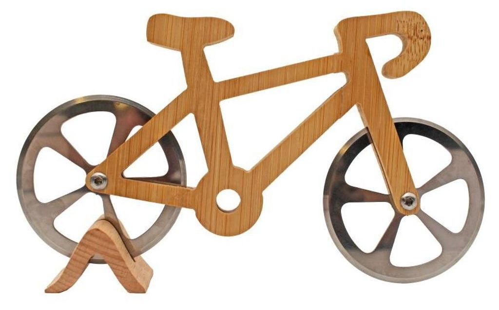 Fahrrad Pizzaschneider aus Holz Produktbild 