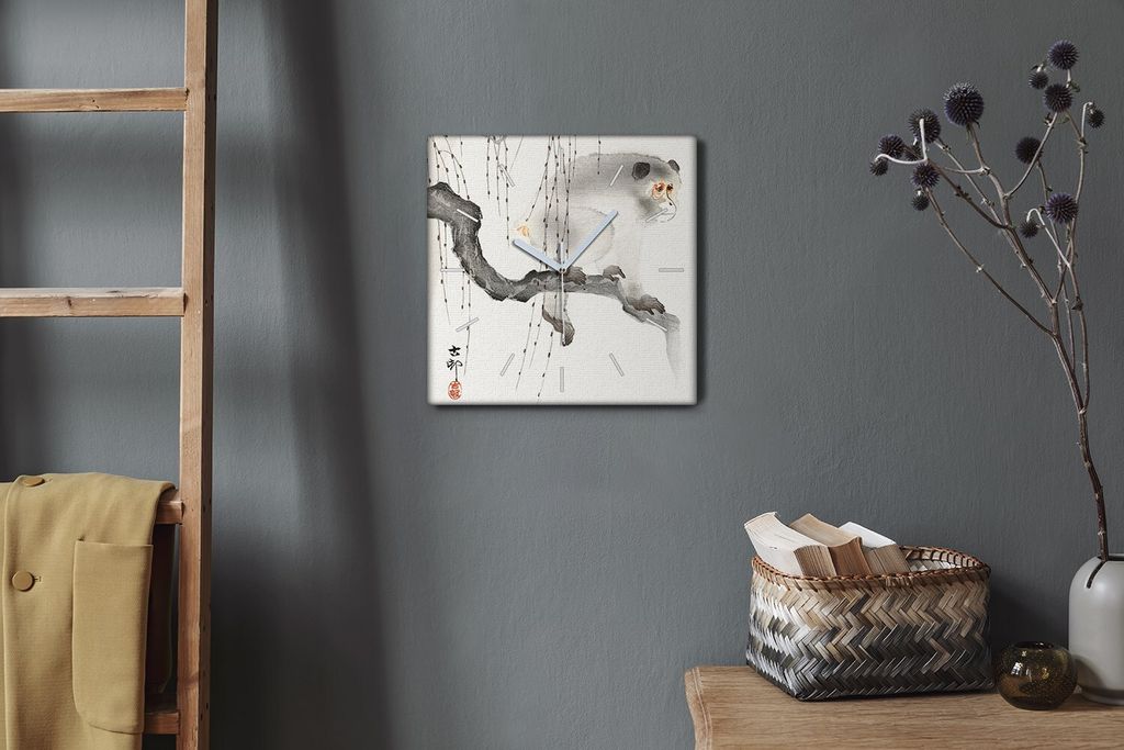 Coloray Hodiny Unikátní 30x30 cm Tiché hodiny Pro obývací pokoj a kuchyň Nástěnné hodiny Plátno Bílé ručičky hodin - Zweig Animal Mon...