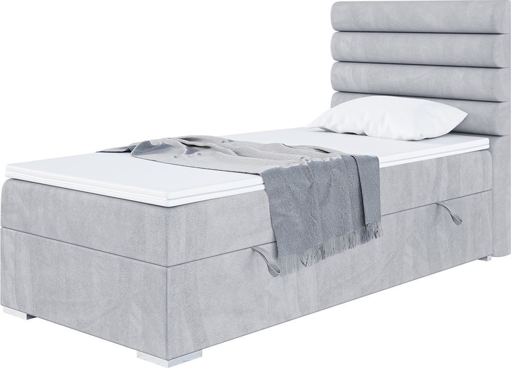 MEBLINI Boxspringbett mit Bettkasten - Gepolstert Einzelbett mit Matratze und Topper - Polsterbett mit Stauraum - Bett mit Kopfteil - Stauraumbett ...