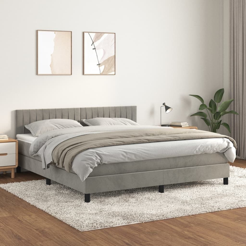 The Living Store Boxspringbett mit Matratze Hellgrau 180x200 cm Samt