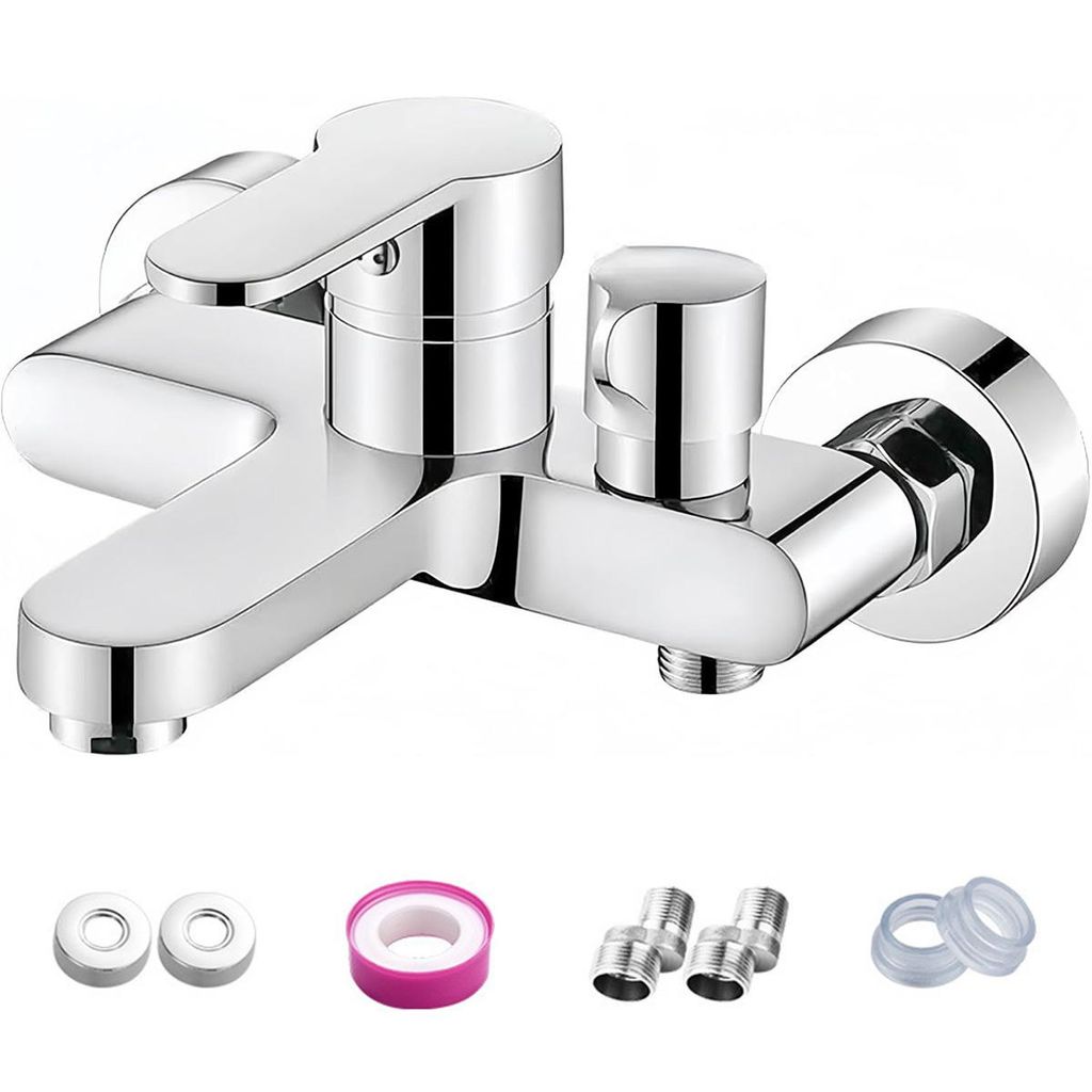Einhebel Dusch-Badewannenarmatur – Wandmontage, 25 mm Ventil, Chrom, aus Messinglegierung (Silber)