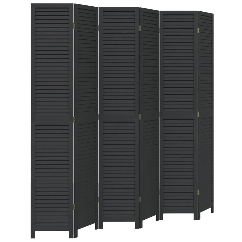 vidaXL Paravent 6 Panneaux Noir en Bois de Paulownia Massif - 210x170 cm