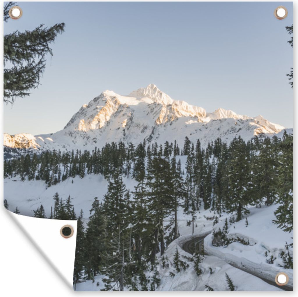 MuchoWow 50x50 cm Outdoor-Poster Gartendeko Sichtschutz Garten Poster für den Garten Eine Bergstraße mit Blick auf die amerikanische Landschaf...